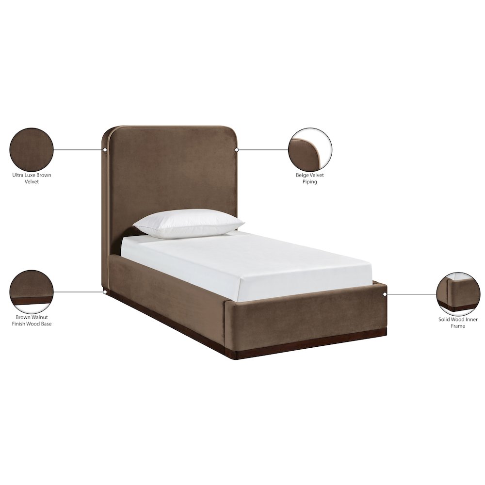 Rava Brown / Beige Velvet Upholstered Twin Bed. Picture 10