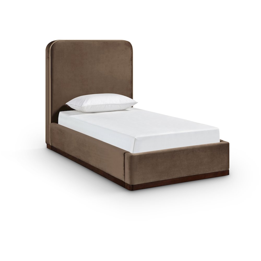 Rava Brown / Beige Velvet Upholstered Twin Bed. Picture 1