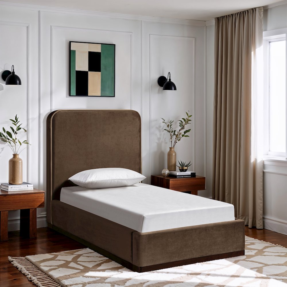 Rava Brown / Beige Velvet Upholstered Twin Bed. Picture 7