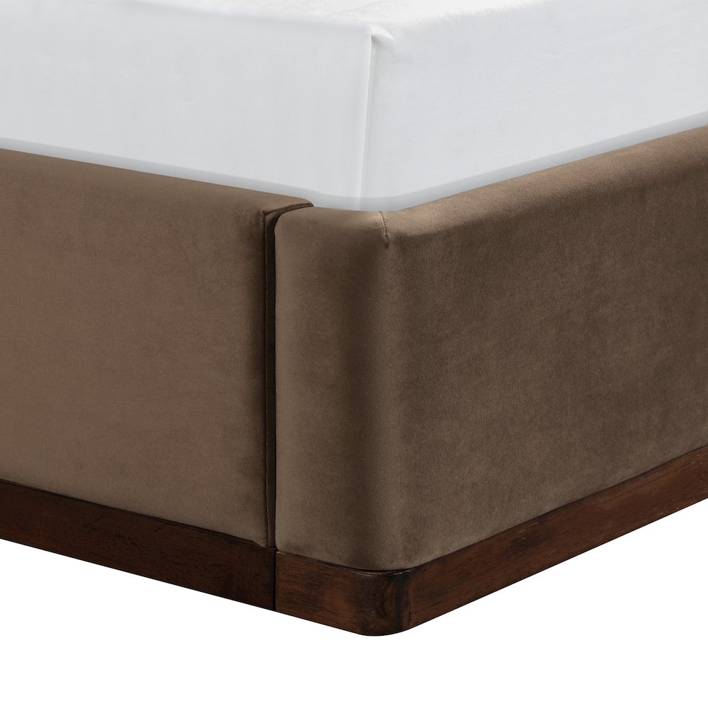 Rava Brown / Beige Velvet Upholstered Twin Bed. Picture 3