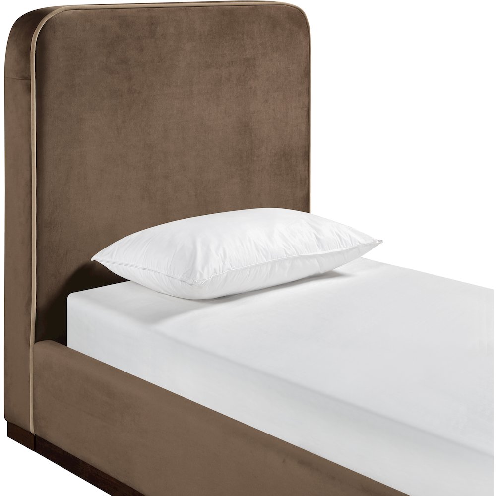 Rava Brown / Beige Velvet Upholstered Twin Bed. Picture 4