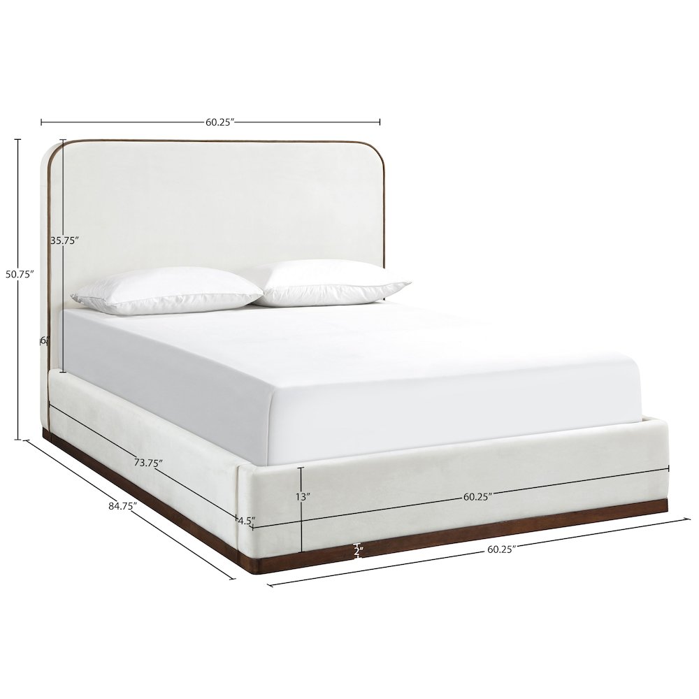 Rava Cream / Beige Velvet Upholstered Full Bed. Picture 9