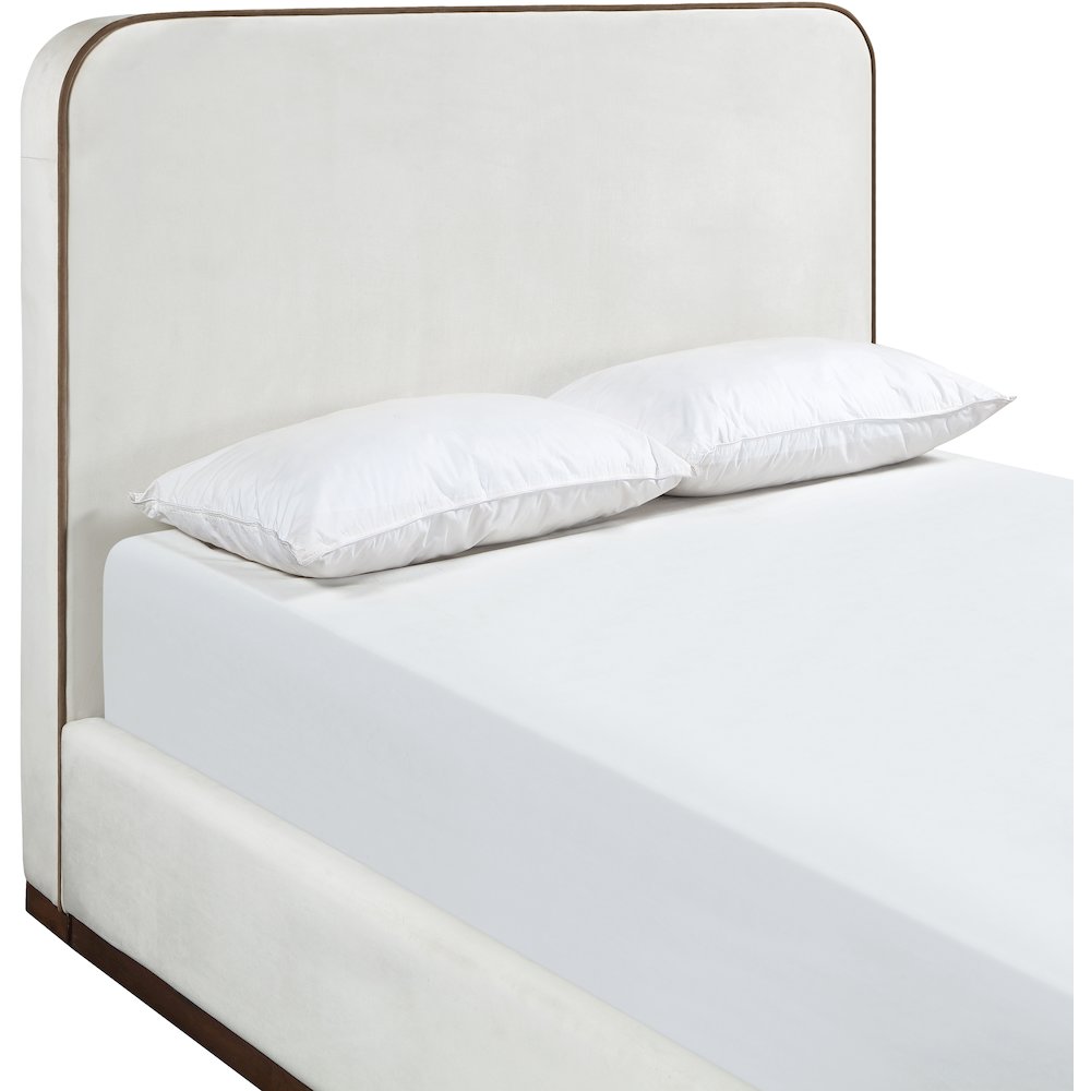 Rava Cream / Beige Velvet Upholstered King Bed. Picture 4