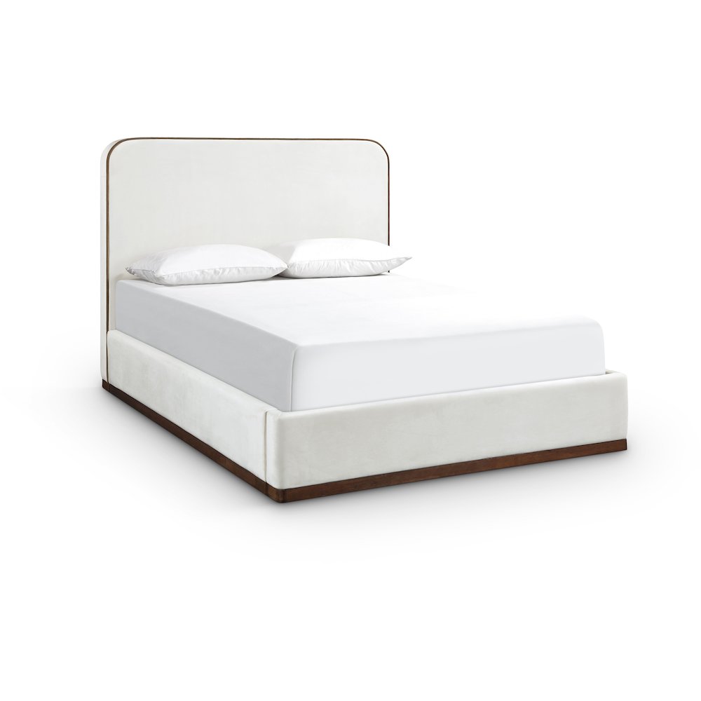 Rava Cream / Beige Velvet Upholstered Queen Bed. Picture 1