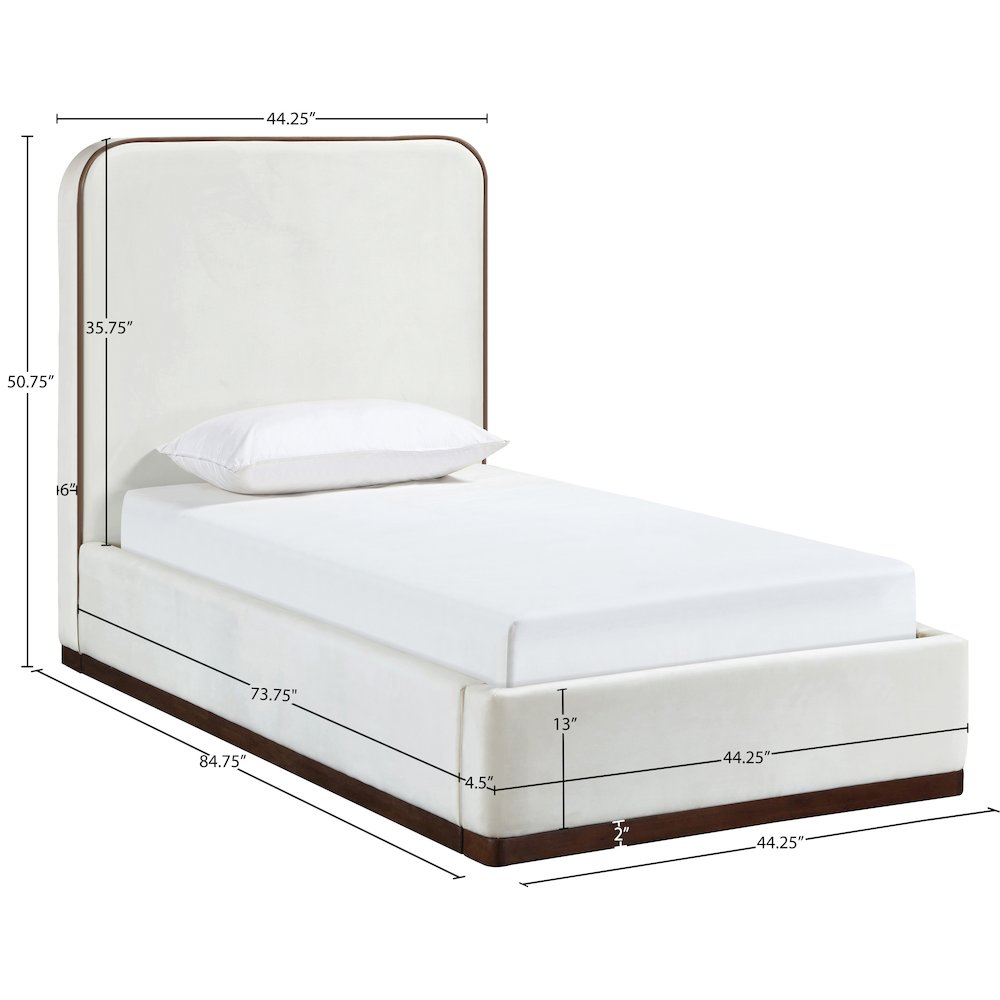 Rava Cream / Beige Velvet Upholstered Twin Bed. Picture 9