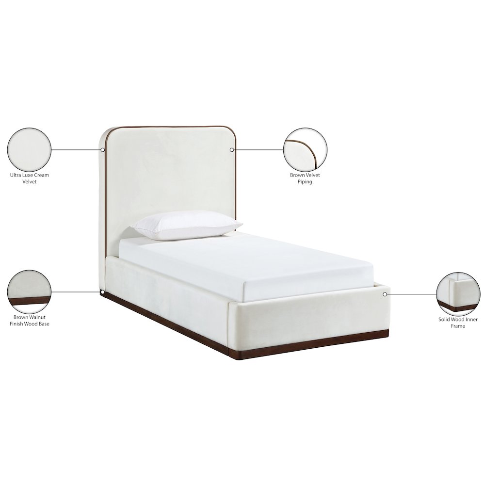 Rava Cream / Beige Velvet Upholstered Twin Bed. Picture 10