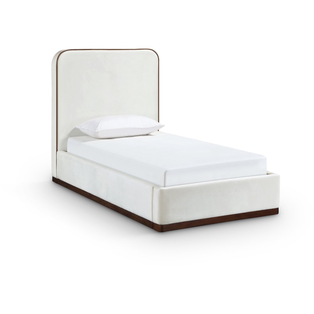Rava Cream / Beige Velvet Upholstered Twin Bed. Picture 1