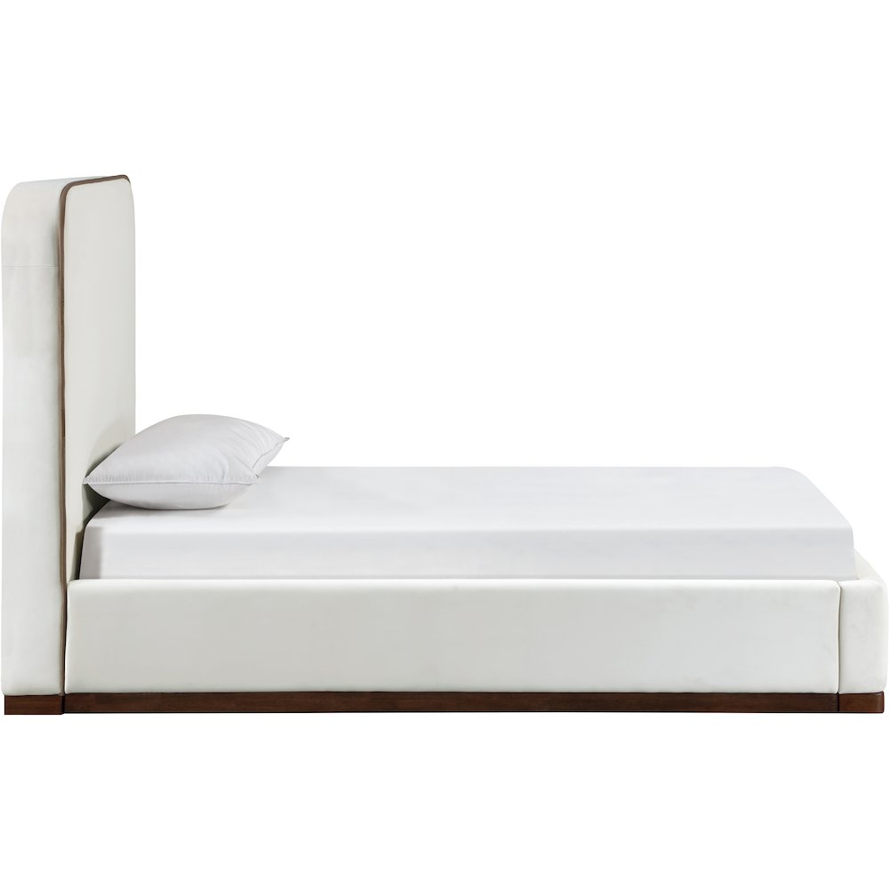 Rava Cream / Beige Velvet Upholstered Twin Bed. Picture 2