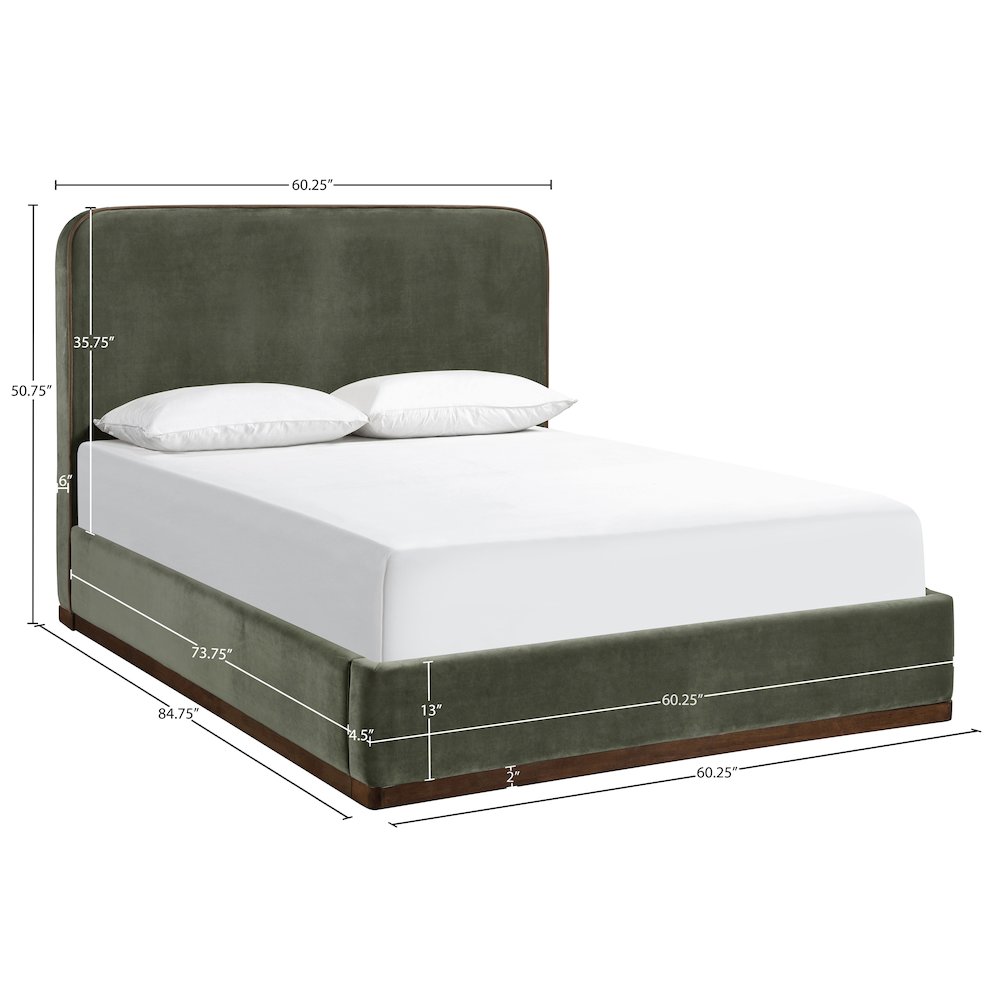 Rava Green / Brown Velvet Upholstered Full Bed. Picture 9