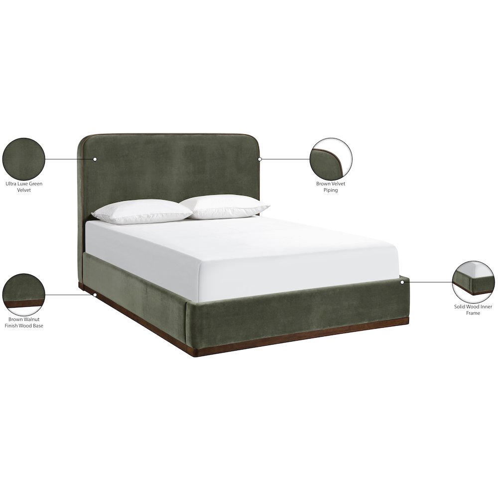 Rava Green / Brown Velvet Upholstered King Bed. Picture 10