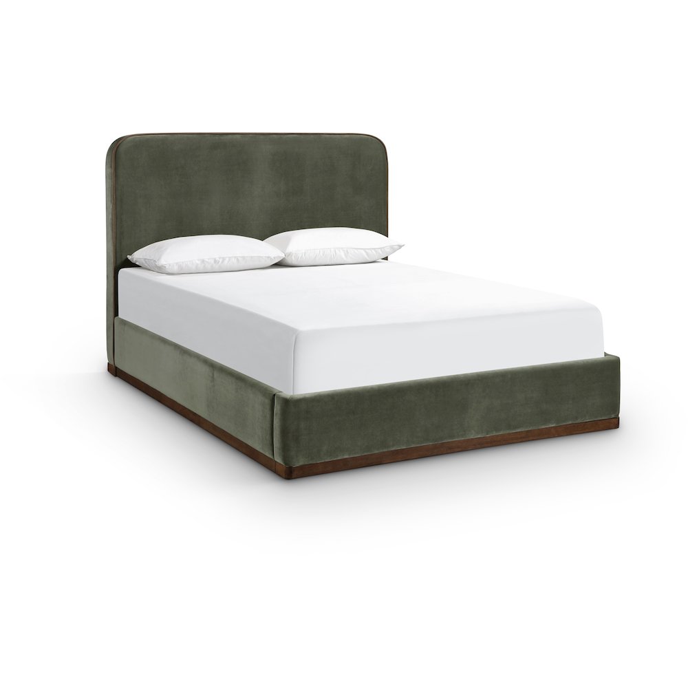 Rava Green / Brown Velvet Upholstered King Bed. Picture 1