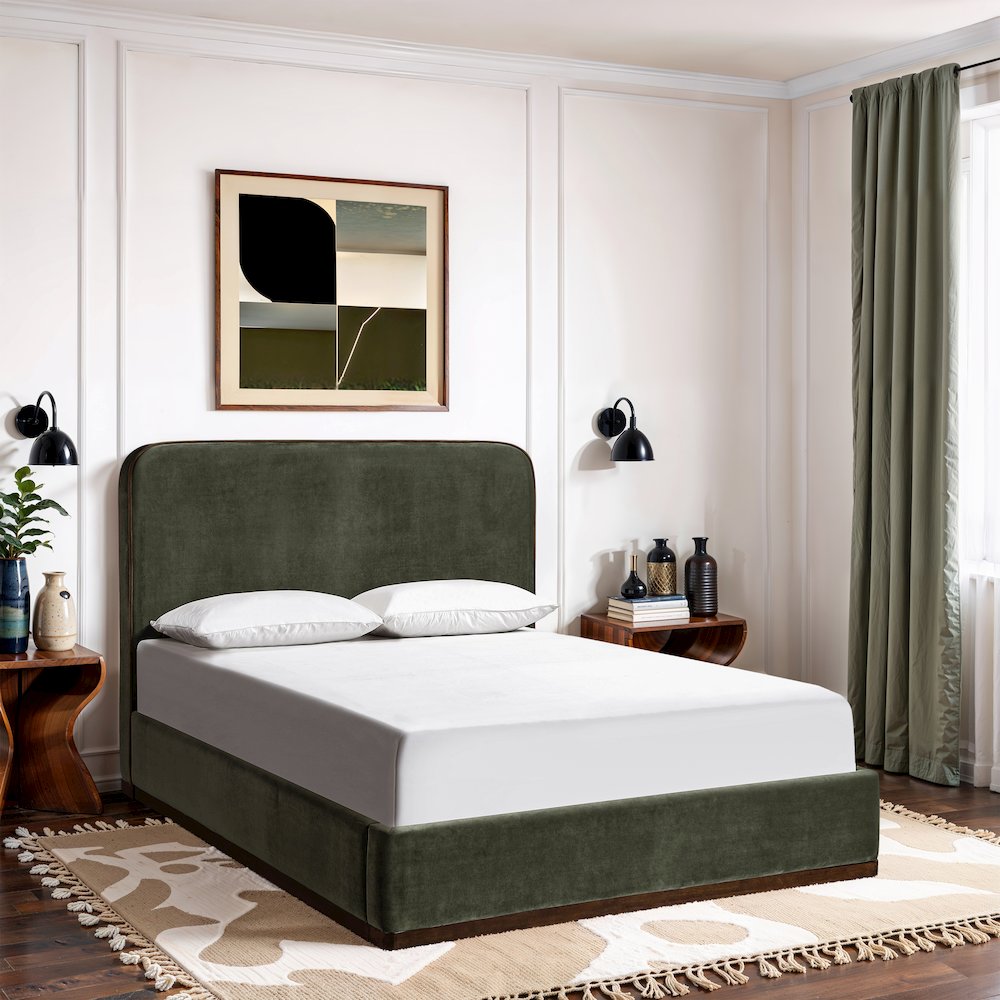 Rava Green / Brown Velvet Upholstered King Bed. Picture 7