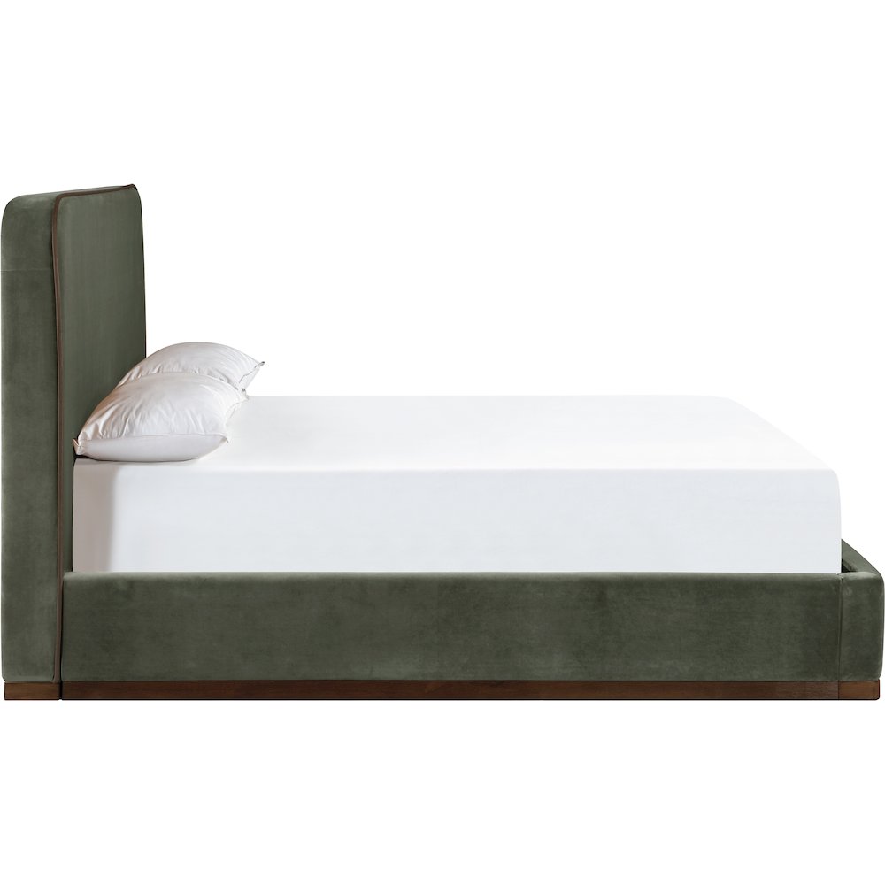 Rava Green / Brown Velvet Upholstered King Bed. Picture 2