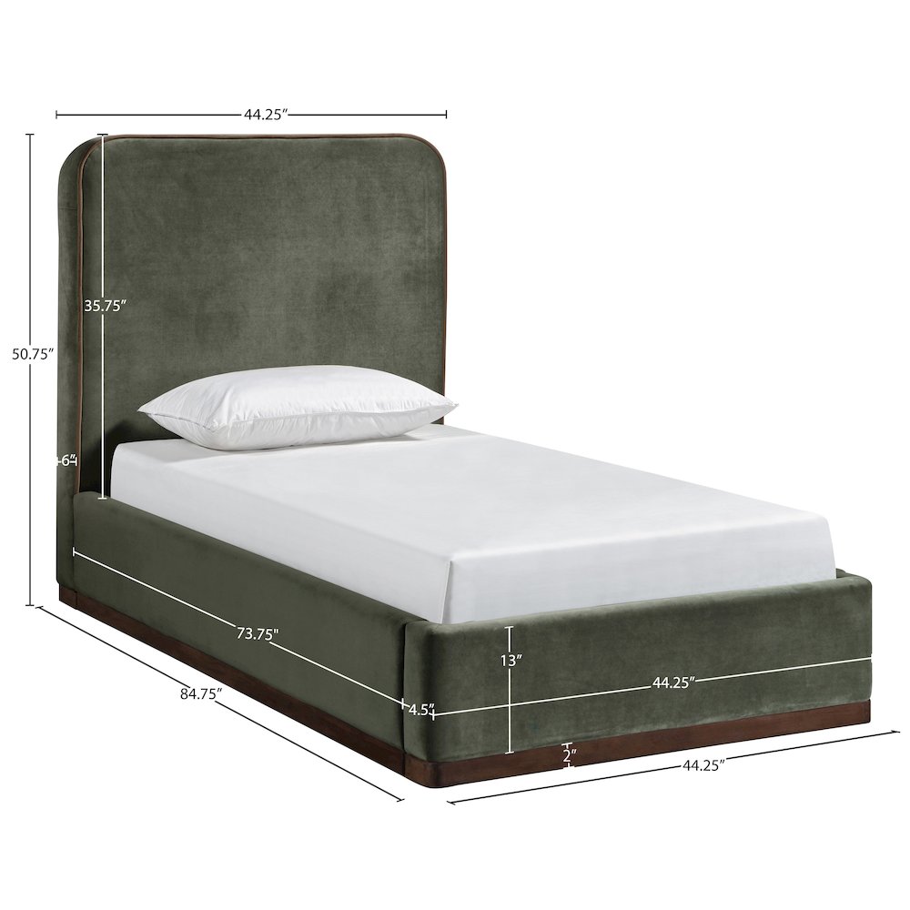 Rava Green / Brown Velvet Upholstered Twin Bed. Picture 9