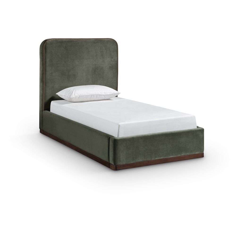 Rava Green / Brown Velvet Upholstered Twin Bed. Picture 1