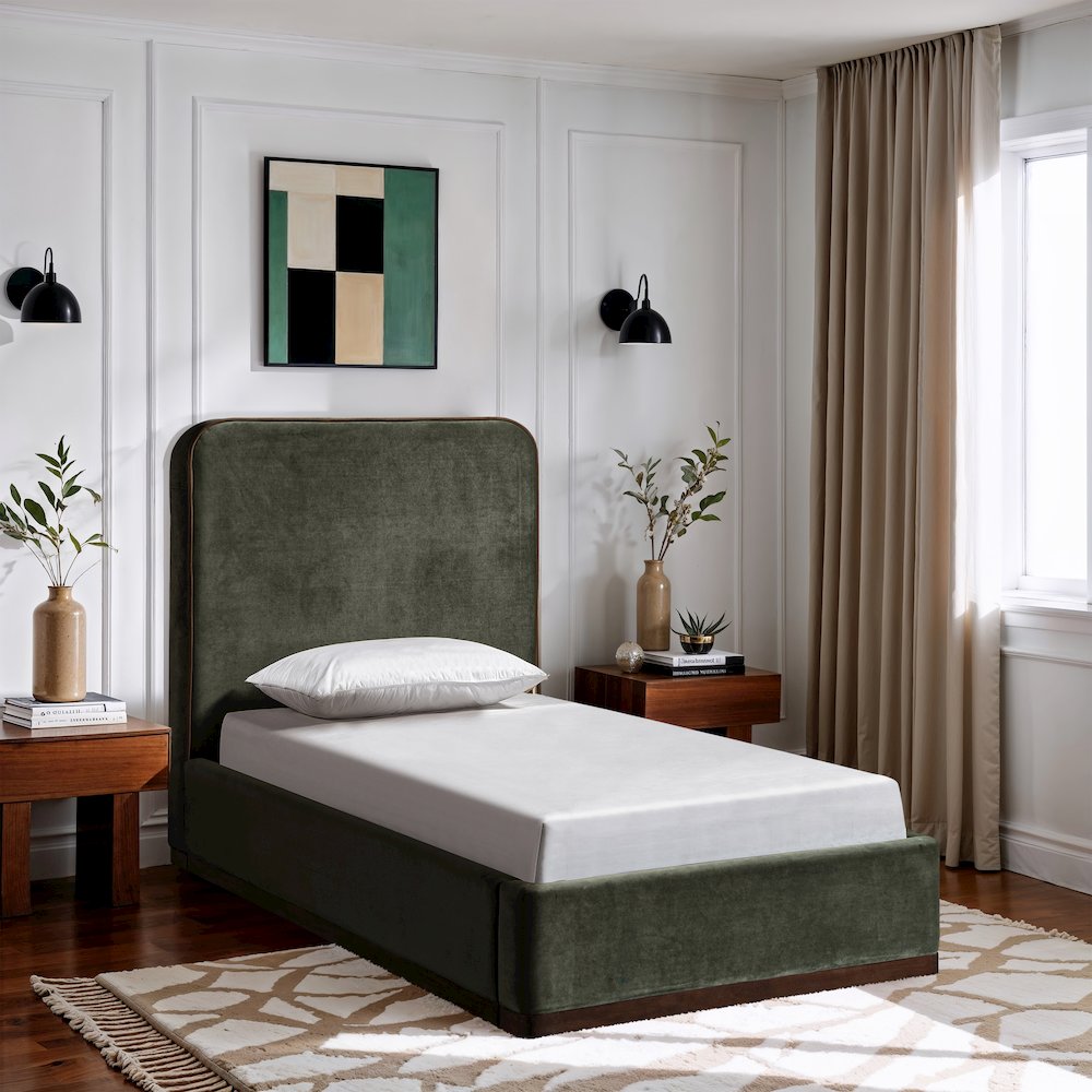 Rava Green / Brown Velvet Upholstered Twin Bed. Picture 7