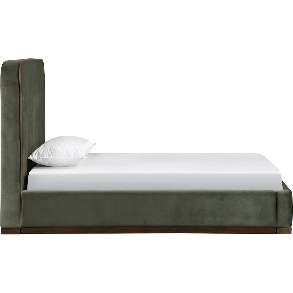 Rava Green / Brown Velvet Upholstered Twin Bed. Picture 2