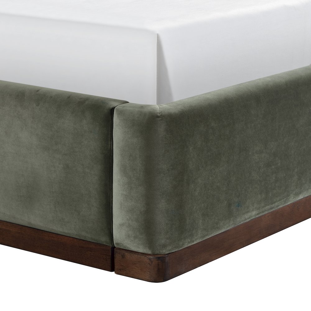 Rava Green / Brown Velvet Upholstered Twin Bed. Picture 3