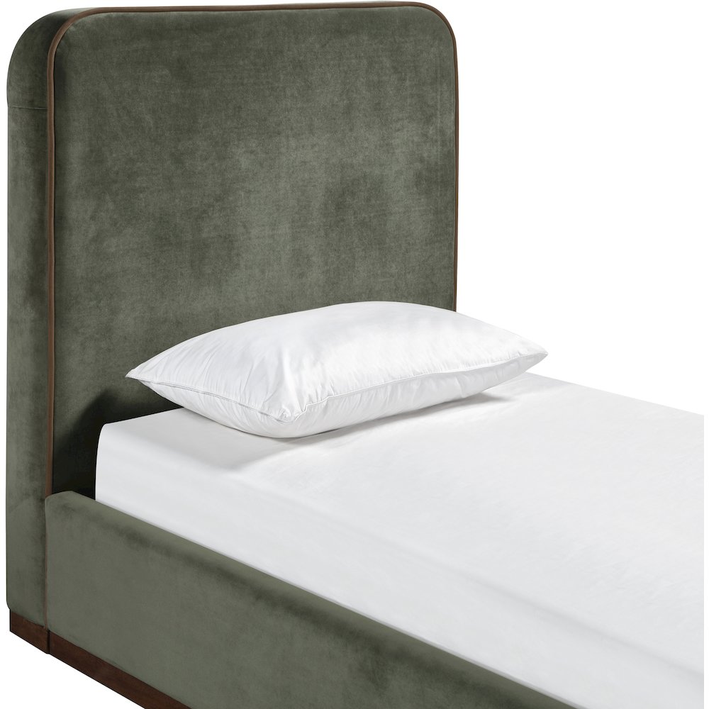 Rava Green / Brown Velvet Upholstered Twin Bed. Picture 4