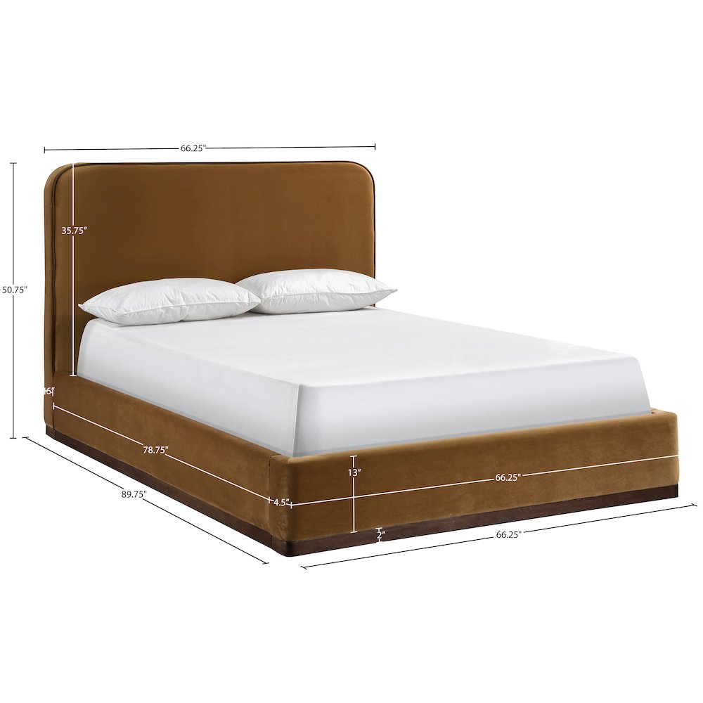 Rava Saddle / Brown Velvet Upholstered Queen Bed. Picture 9