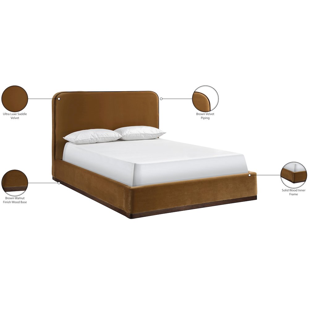 Rava Saddle / Brown Velvet Upholstered Queen Bed. Picture 10