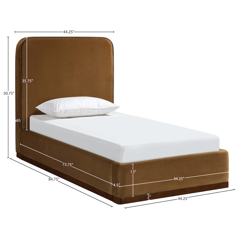 Rava Saddle / Brown Velvet Upholstered Twin Bed. Picture 9