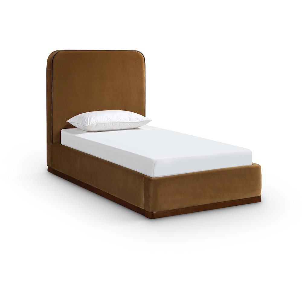 Rava Saddle / Brown Velvet Upholstered Twin Bed. Picture 1