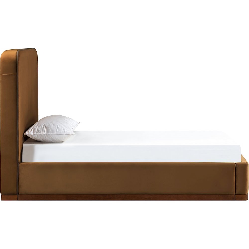 Rava Saddle / Brown Velvet Upholstered Twin Bed. Picture 2