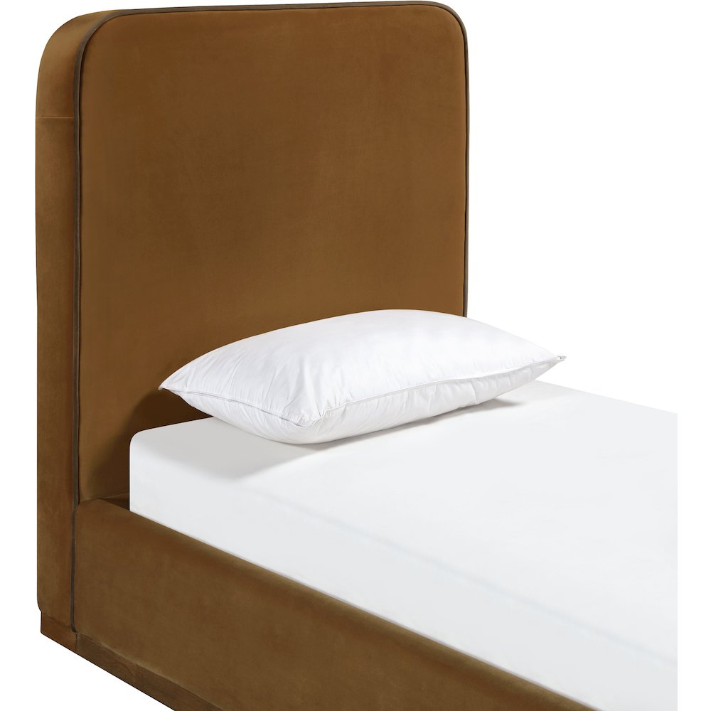 Rava Saddle / Brown Velvet Upholstered Twin Bed. Picture 4