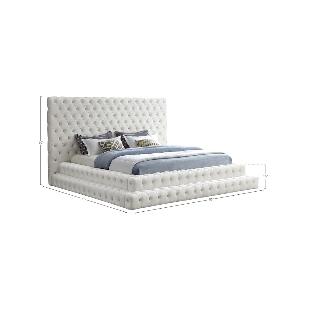 Revel Cream Velvet Queen Bed. Picture 7