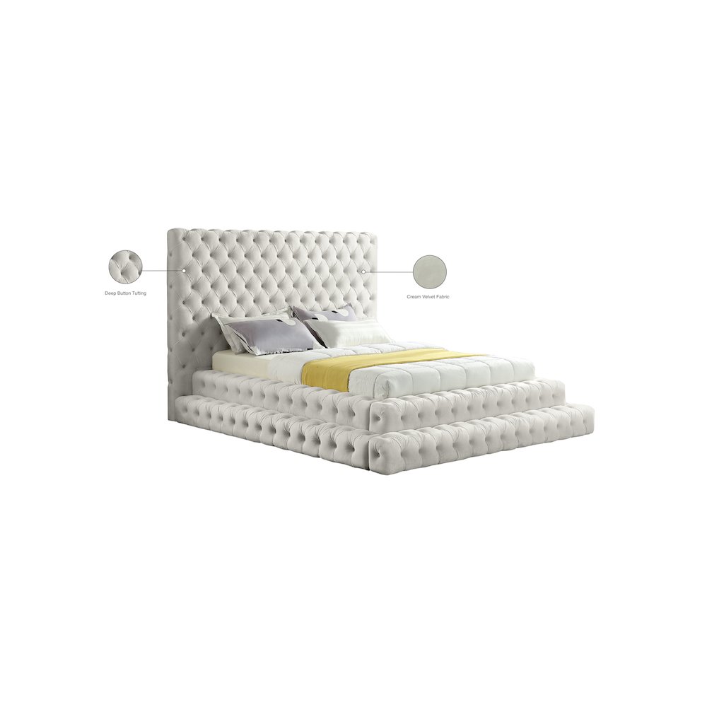 Revel Cream Velvet Queen Bed. Picture 8