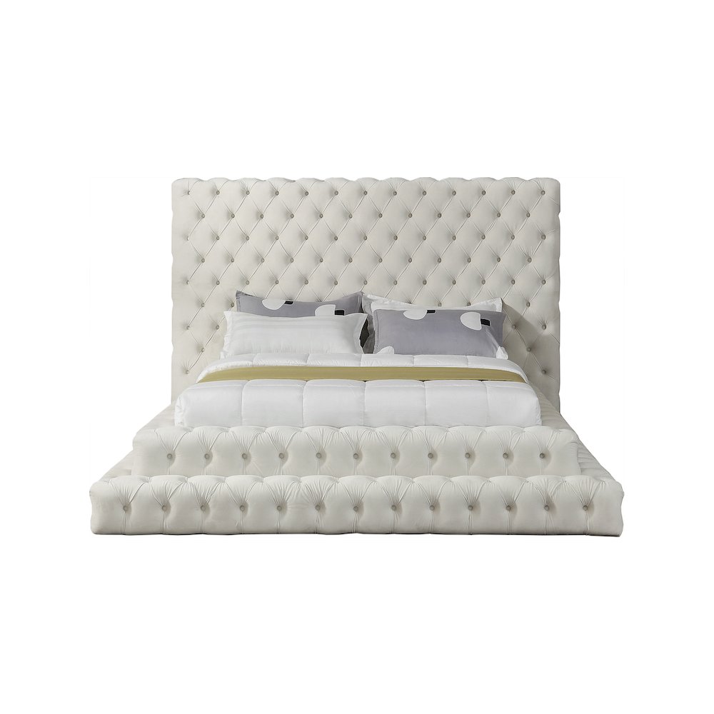 Revel Cream Velvet Queen Bed. Picture 2