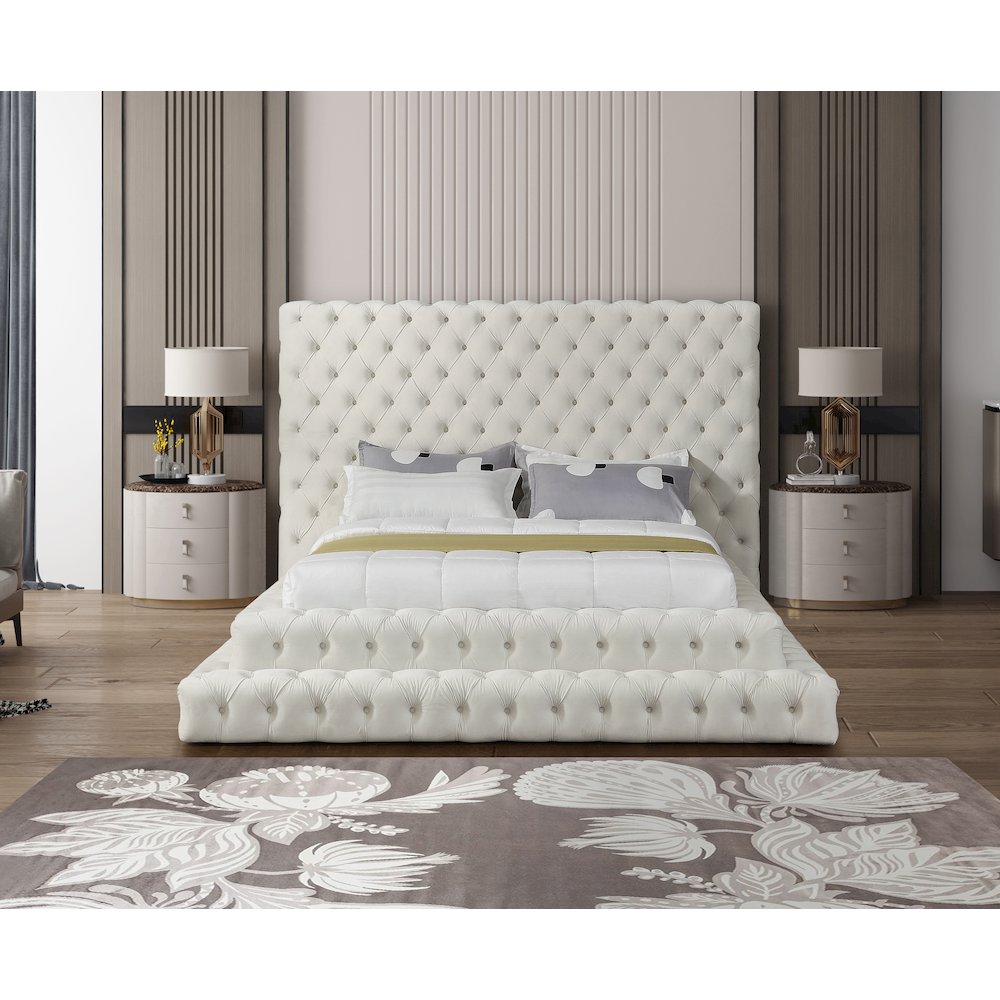 Revel Cream Velvet Queen Bed. Picture 3