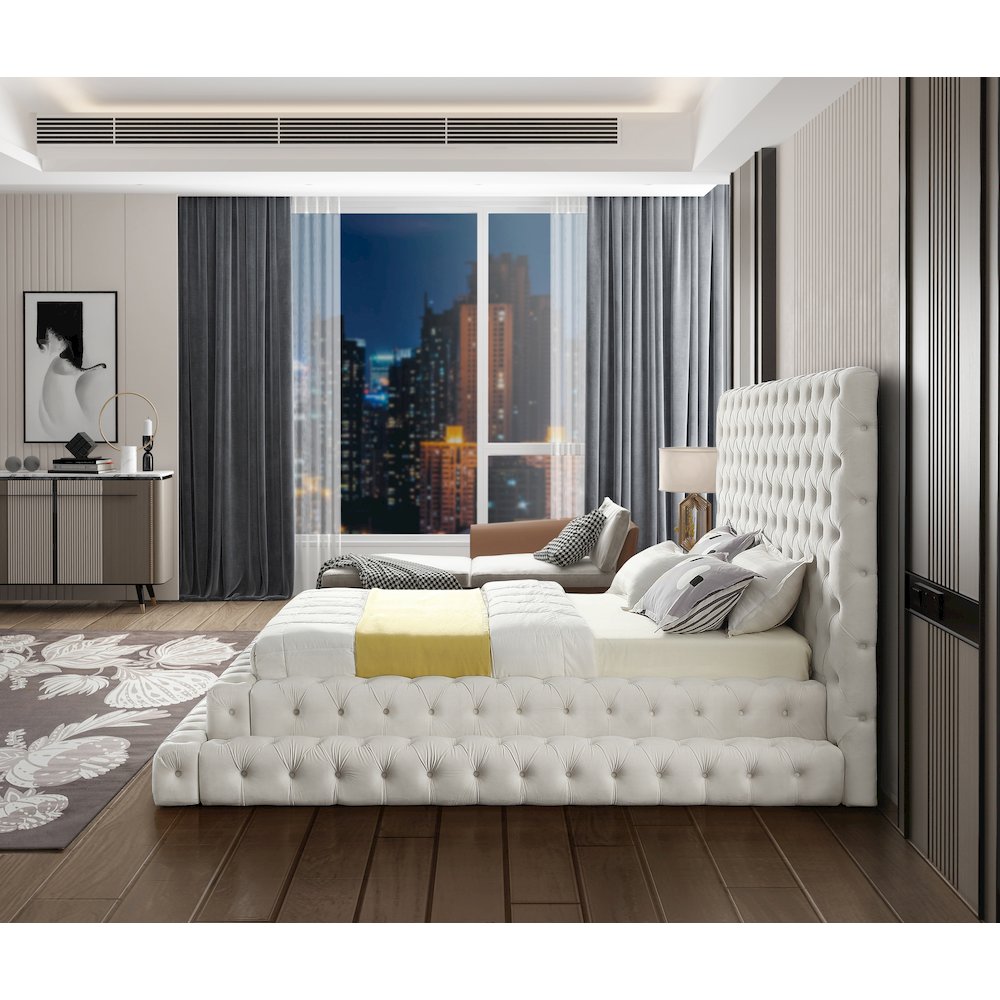 Revel Cream Velvet Queen Bed. Picture 4