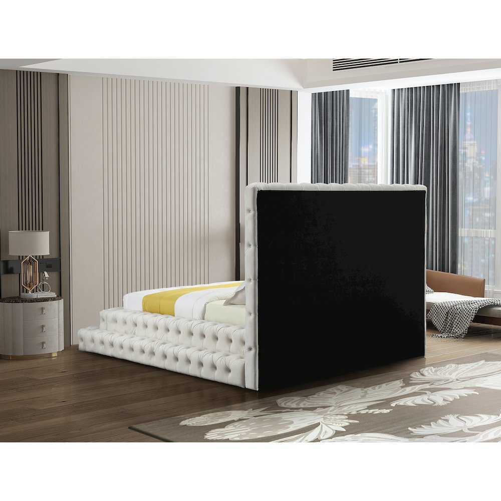 Revel Cream Velvet Queen Bed. Picture 5