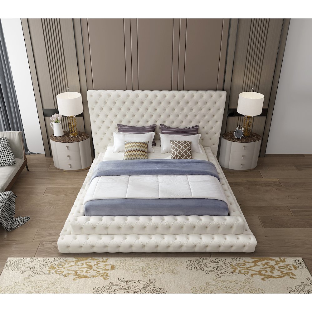 Revel Cream Velvet Queen Bed. Picture 6