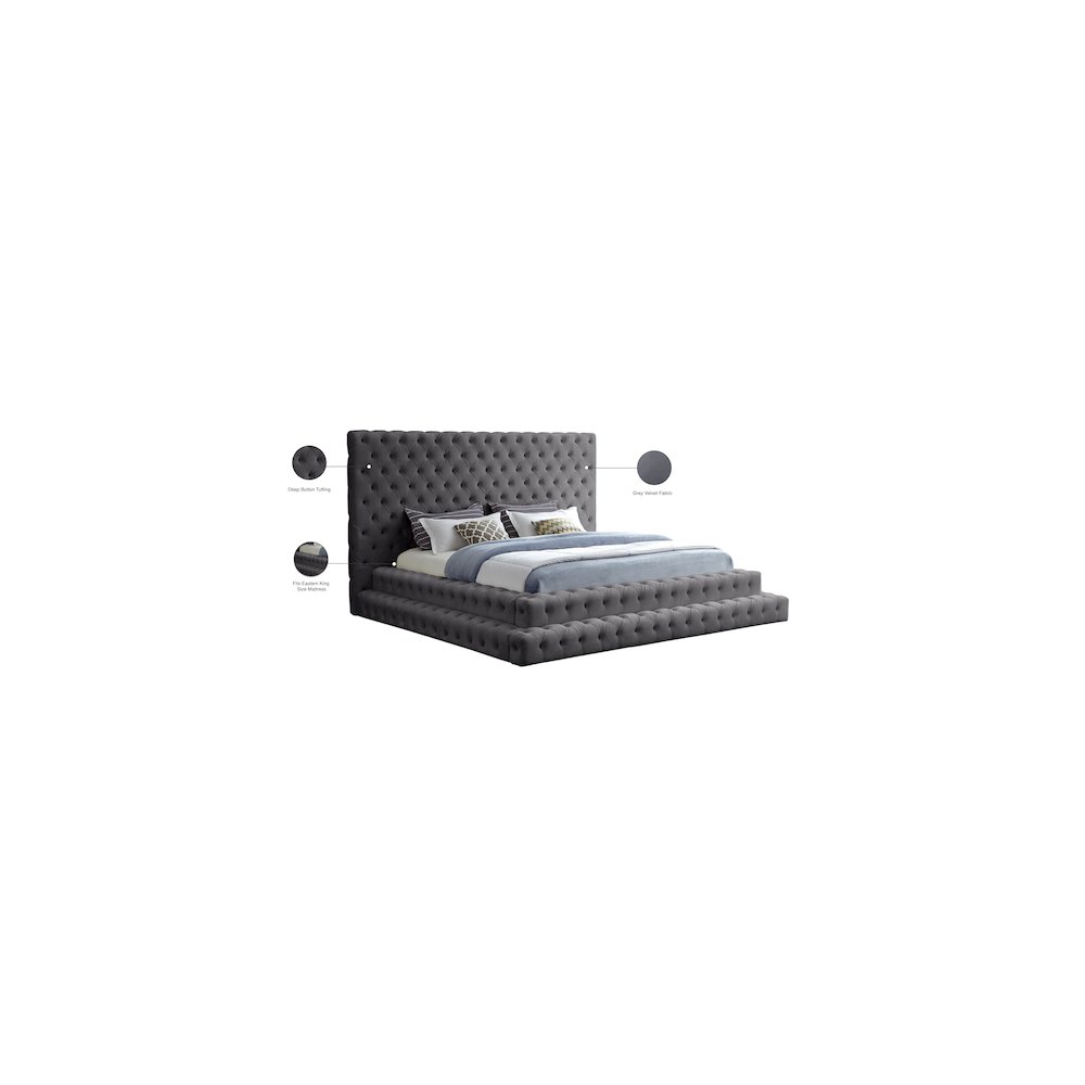 Revel Grey Velvet King Bed. Picture 8