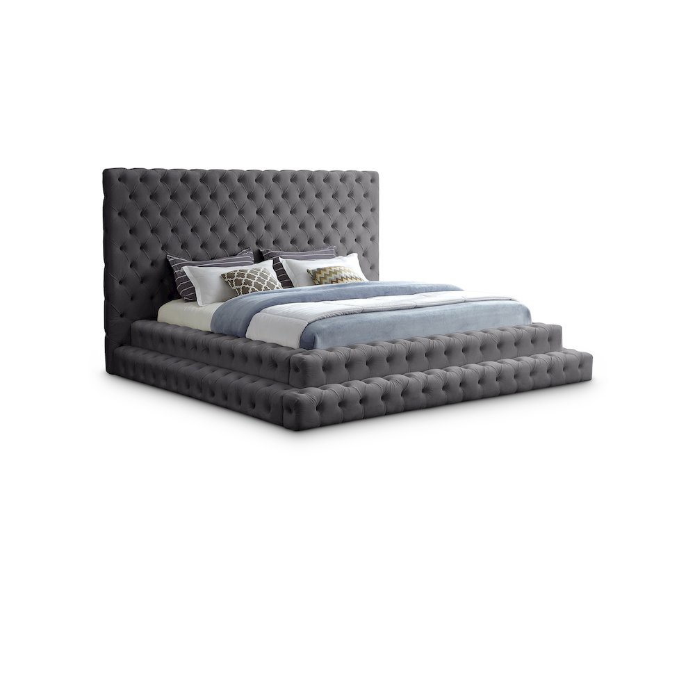 Revel Grey Velvet King Bed. Picture 1