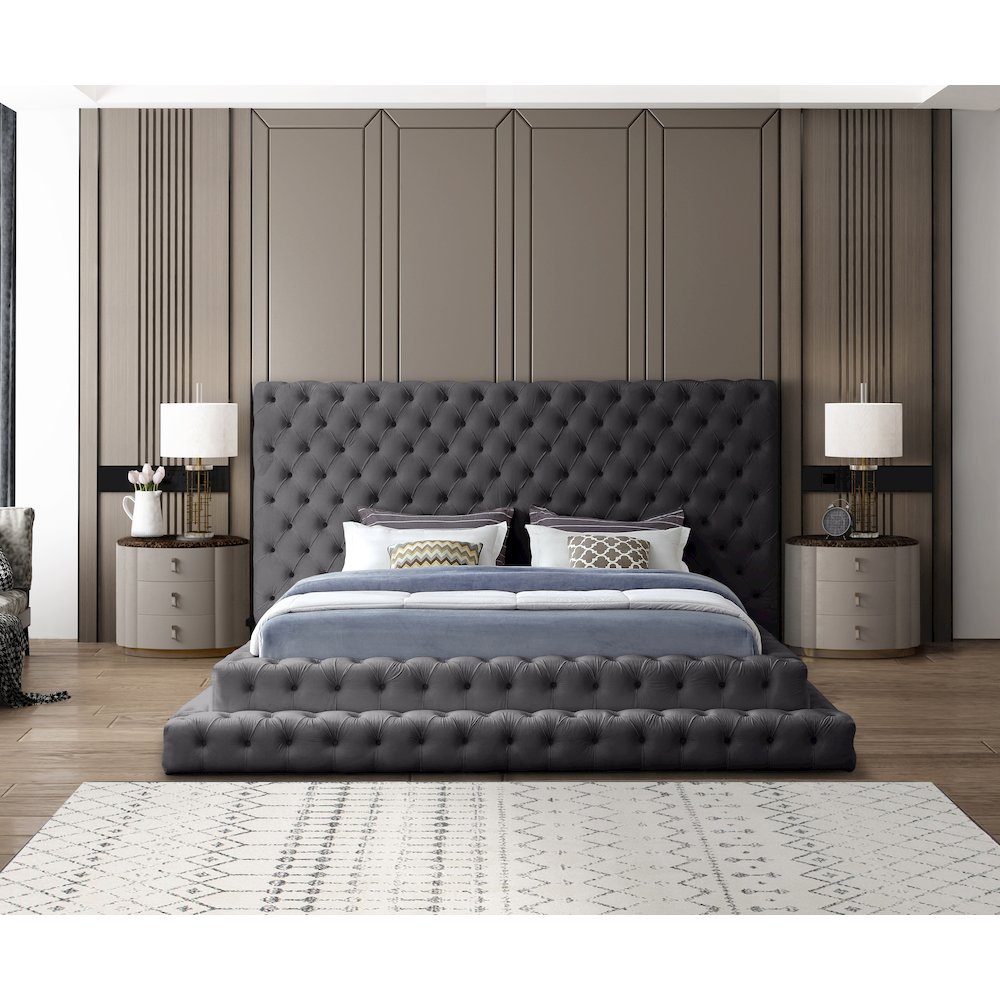 Revel Grey Velvet King Bed. Picture 3