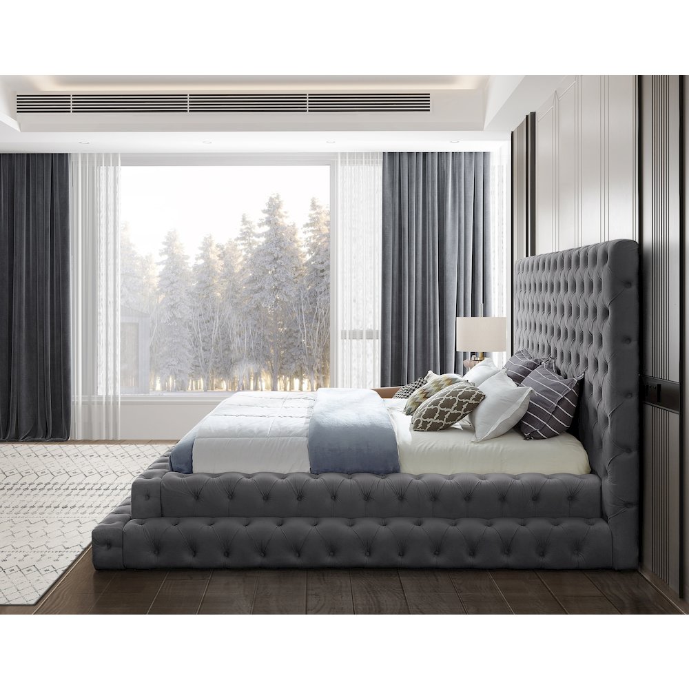 Revel Grey Velvet King Bed. Picture 4