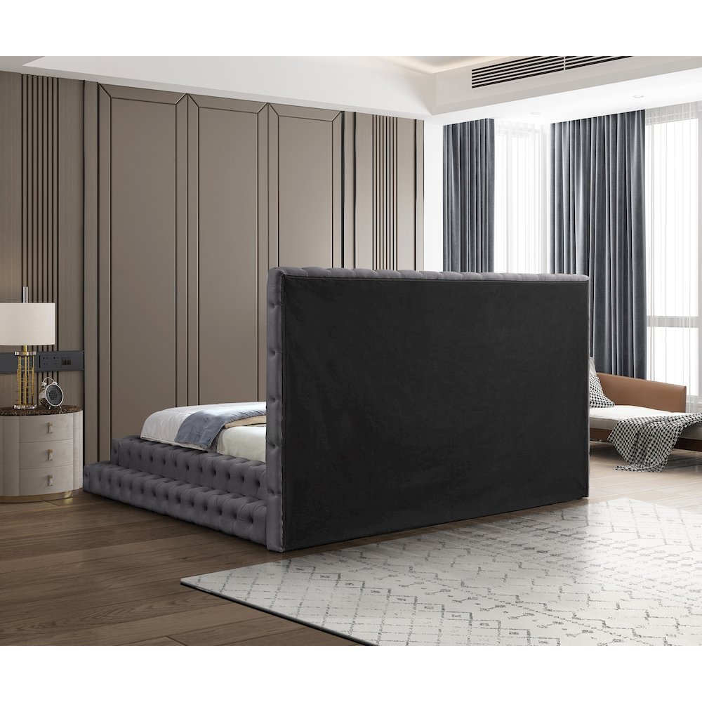 Revel Grey Velvet King Bed. Picture 5