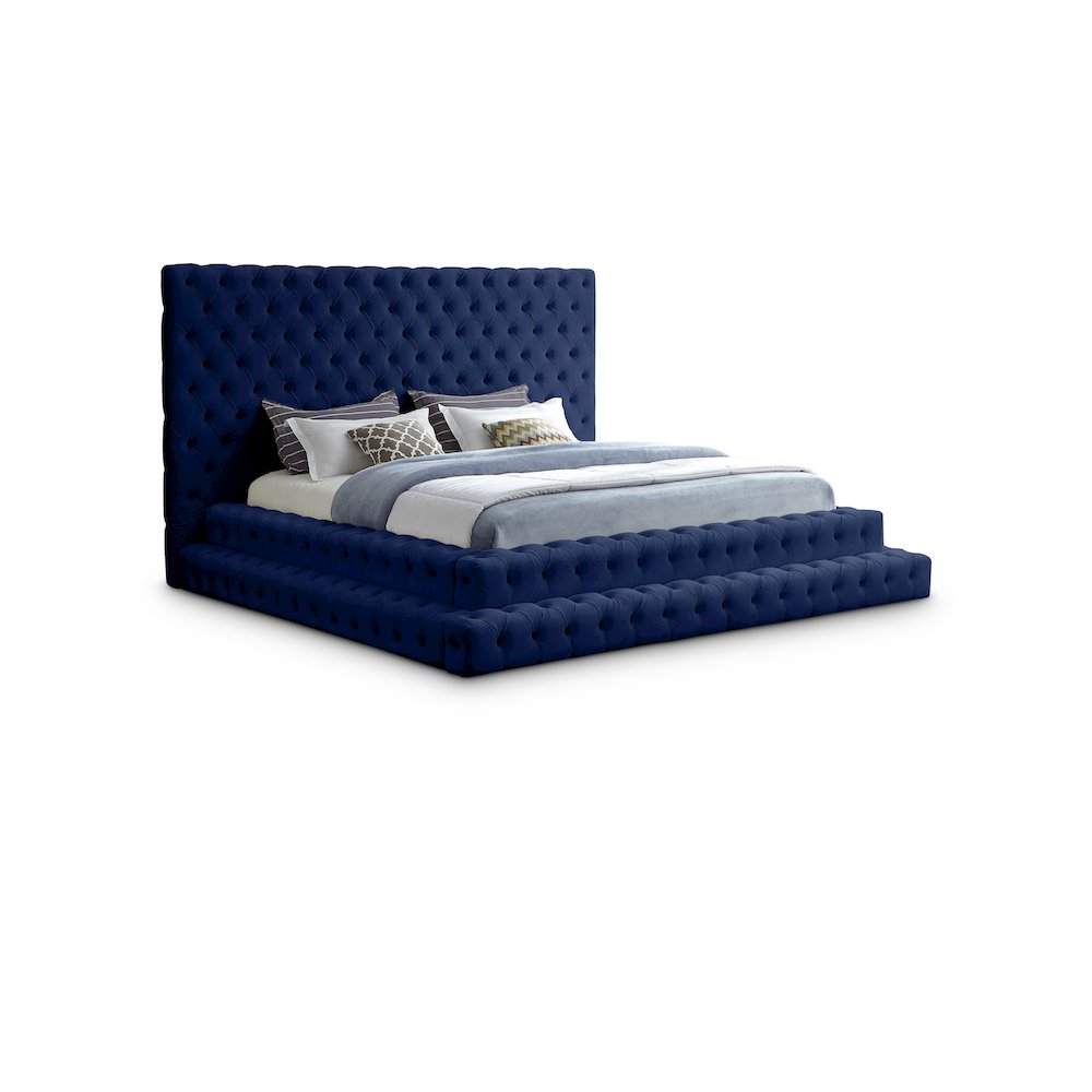 Revel Navy Velvet King Bed. Picture 1