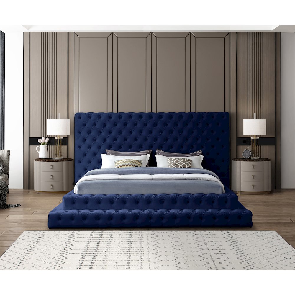 Revel Navy Velvet King Bed. Picture 3