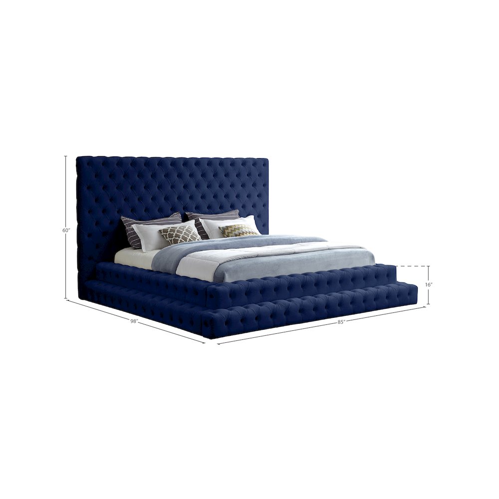 Revel Navy Velvet Queen Bed. Picture 7