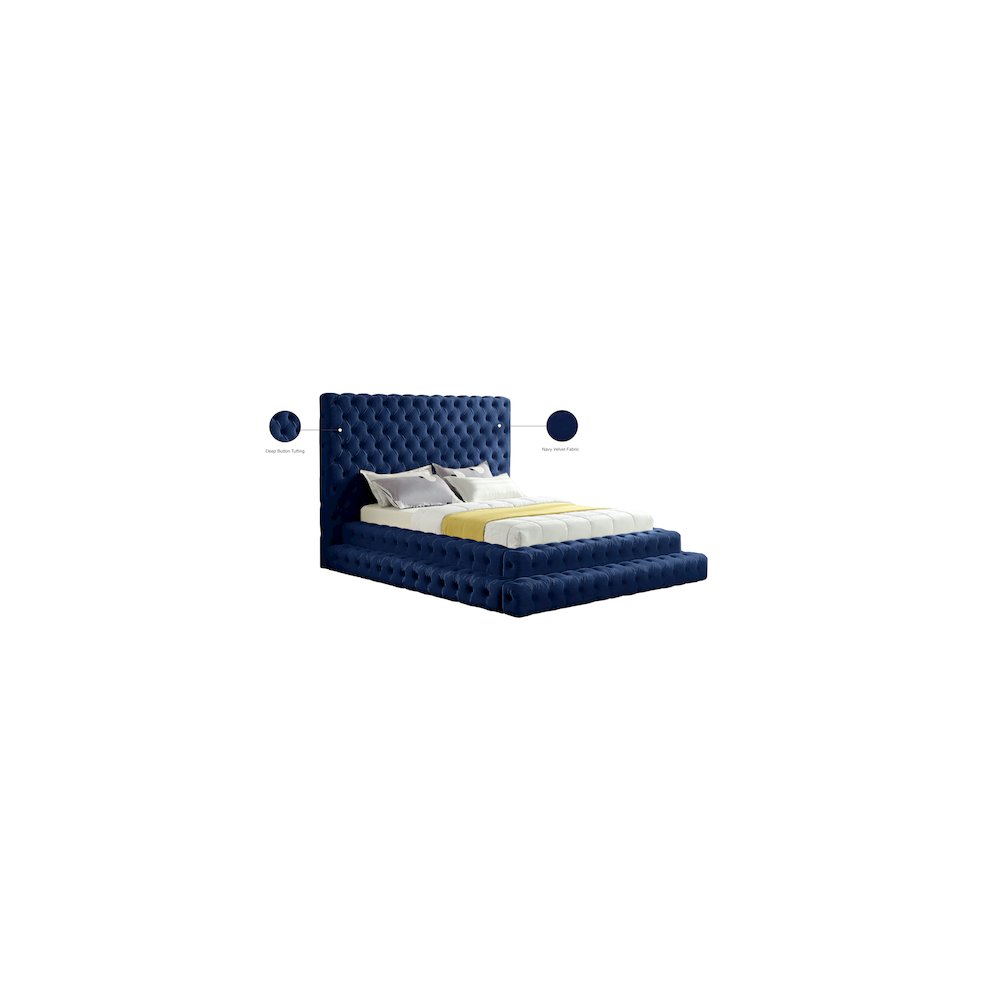 Revel Navy Velvet Queen Bed. Picture 8