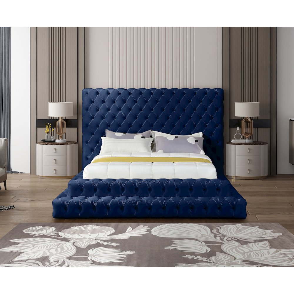 Revel Navy Velvet Queen Bed. Picture 3