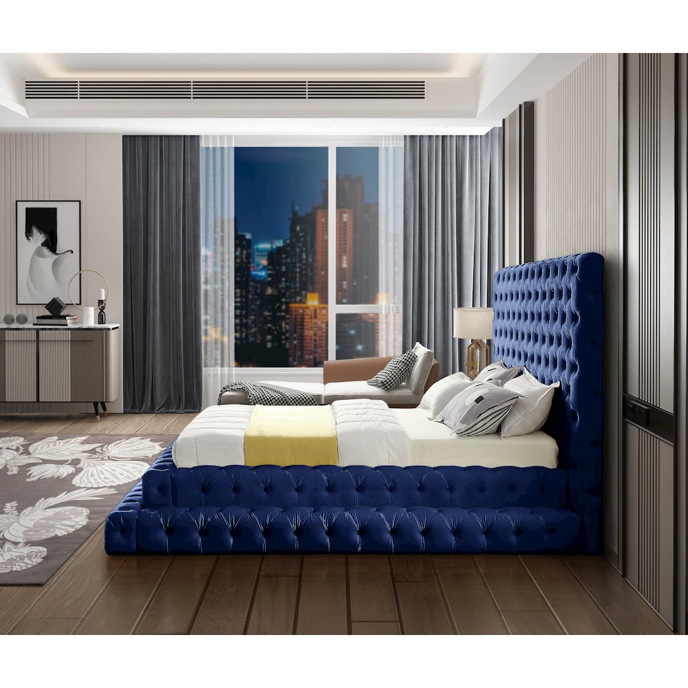 Revel Navy Velvet Queen Bed. Picture 4