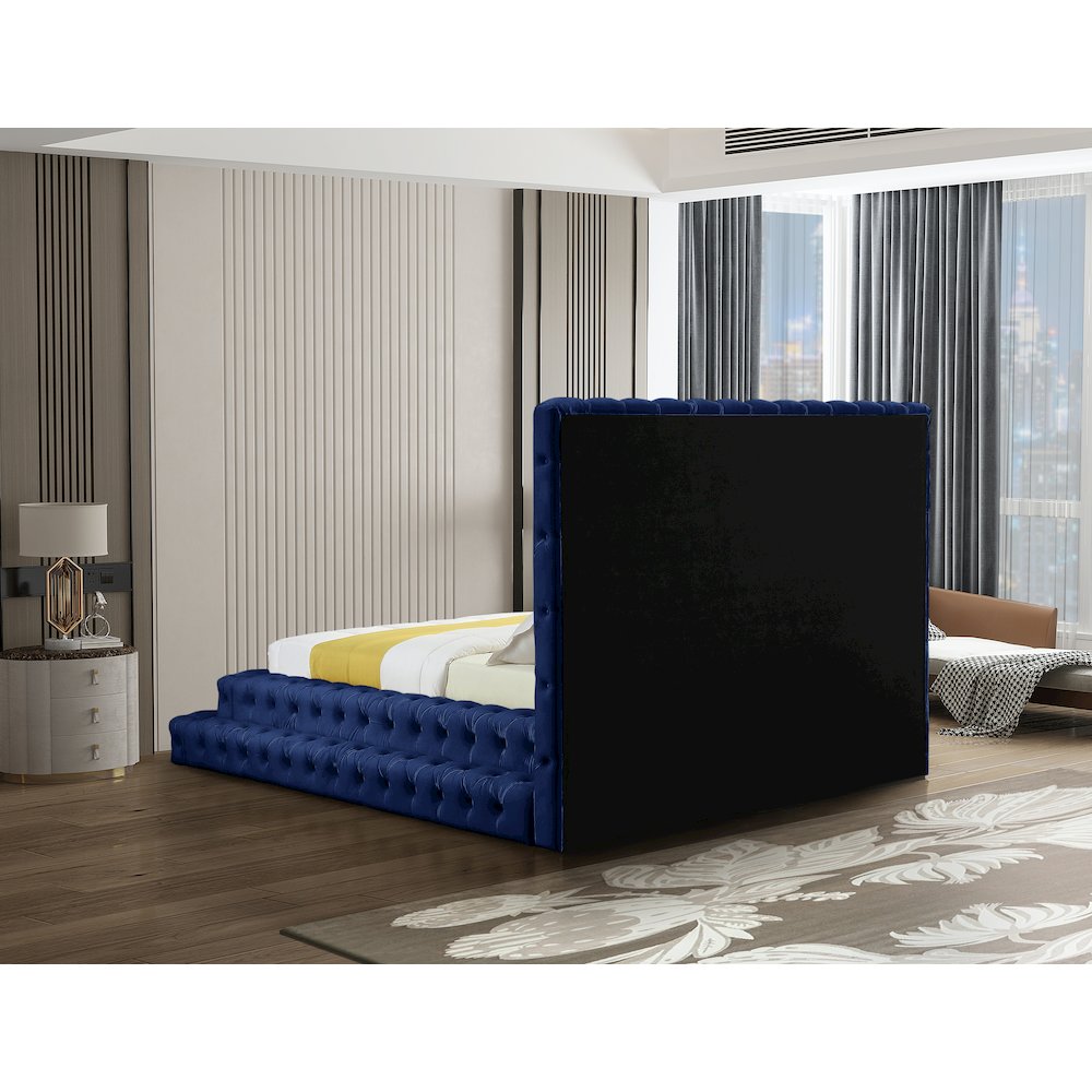 Revel Navy Velvet Queen Bed. Picture 5