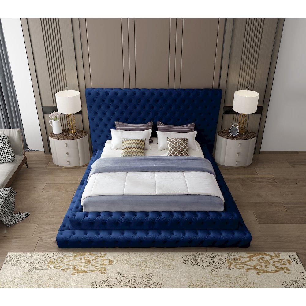 Revel Navy Velvet Queen Bed. Picture 6