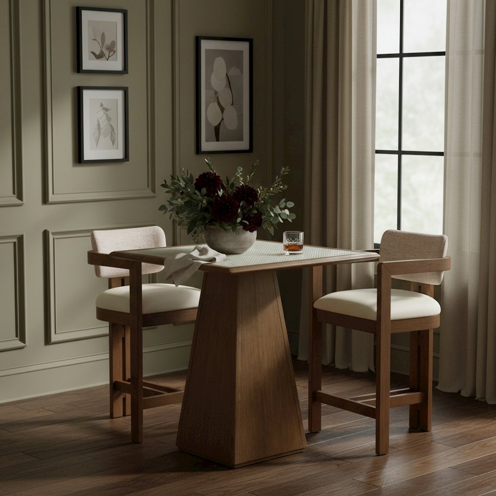 Ravina Beige Vegan Leather and Linen Textured Fabric Upholstered Counter Stool. Picture 3